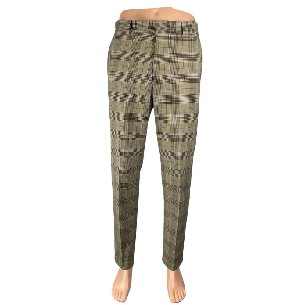 H&M Men's Beige Plaid Mid Rise Slim Fit Chino Straight Trousers Pants Size 30